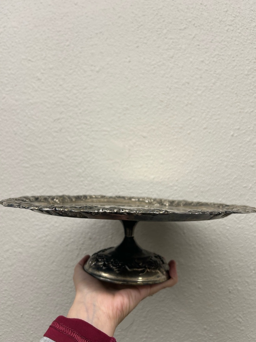 Ornate Silver-Tone Pedestal Cake Stand - Decorative Home Dining Platter